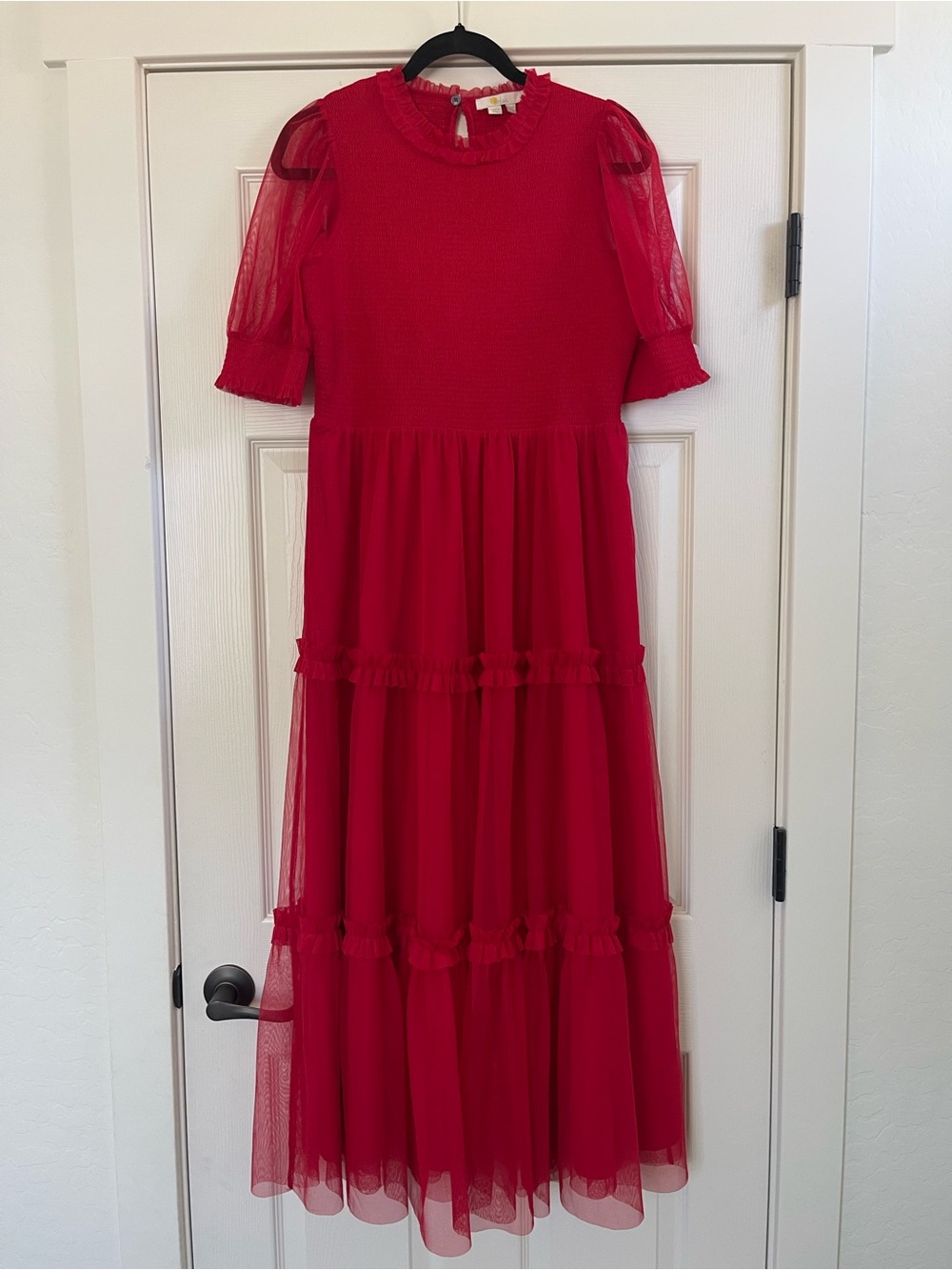 Women’s Boden Smocked Tulle Maxi Dress Red Size 10 - Picture 4 of 8